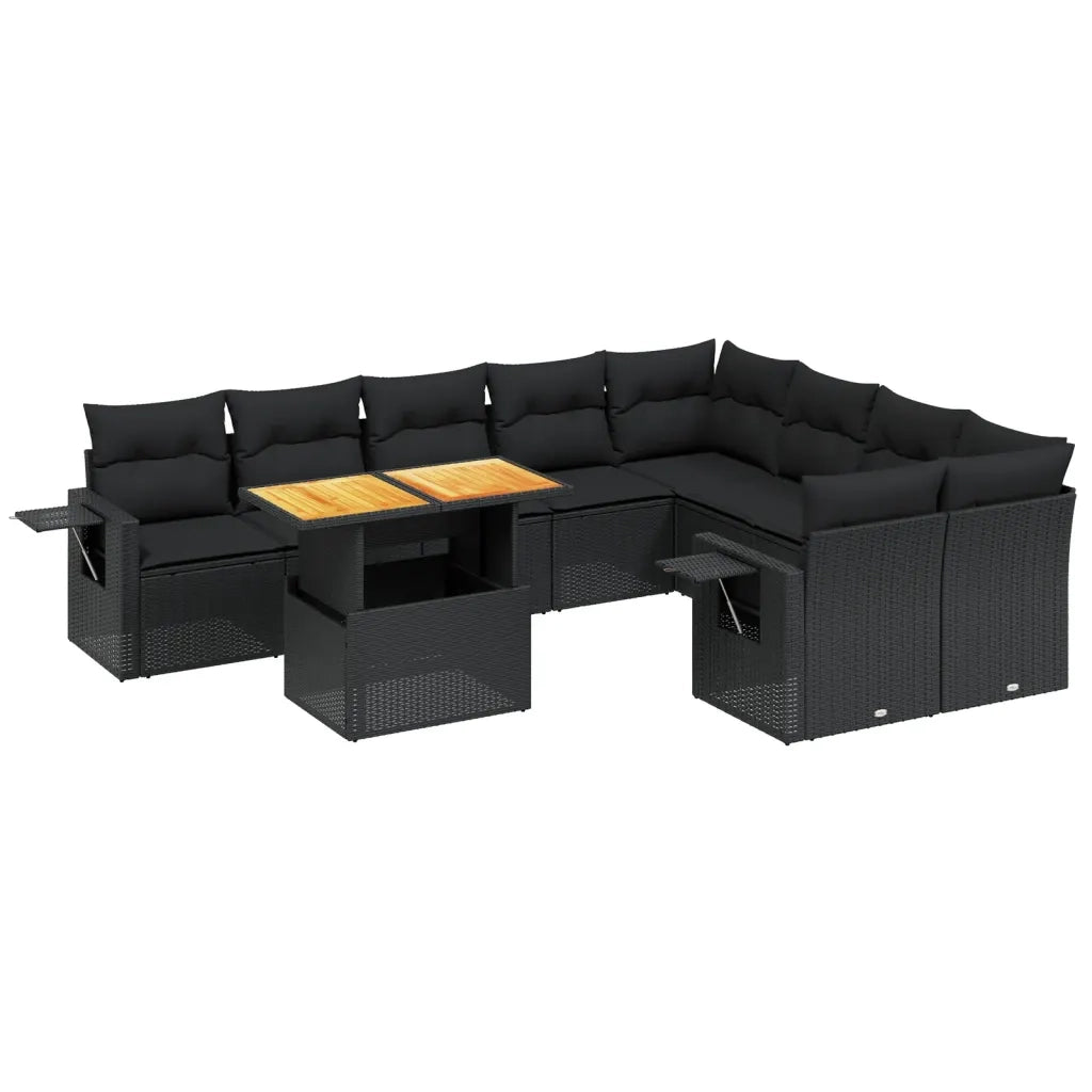 Set Divani da Giardino 10pz con Cuscini in Polyrattan Nero 3271909