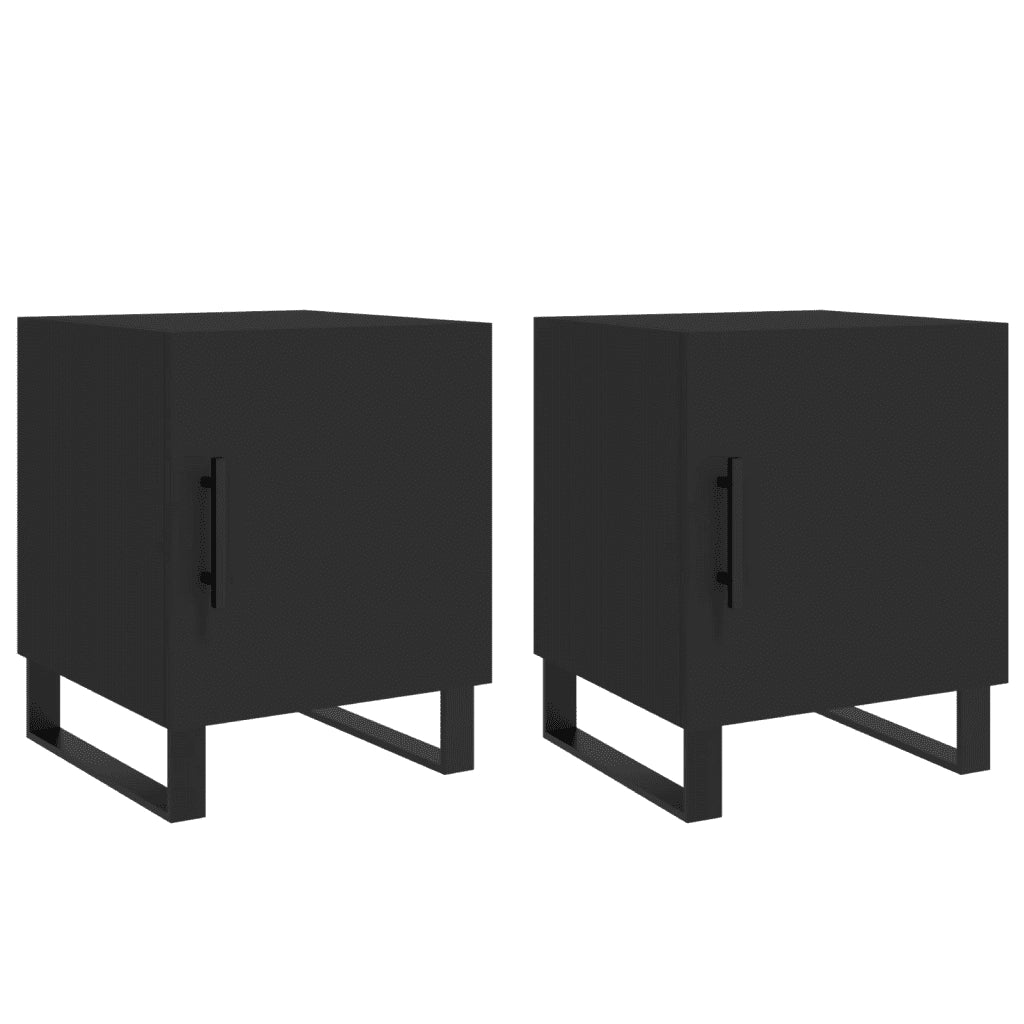 Set di 2 Comodini | Armadio da Notte | Mobiletto da notte Neri 40x40x50 cm in Legno Multistrato