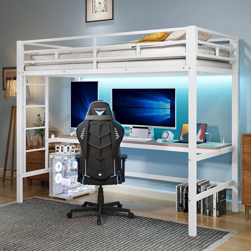 Letto mezzanino smart 90x200cm - Xylo - bianco, controllo app, USB