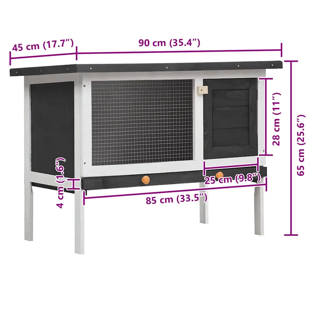 Conigliera per Esterni con Piano Singolo Grigia in Legno 170828