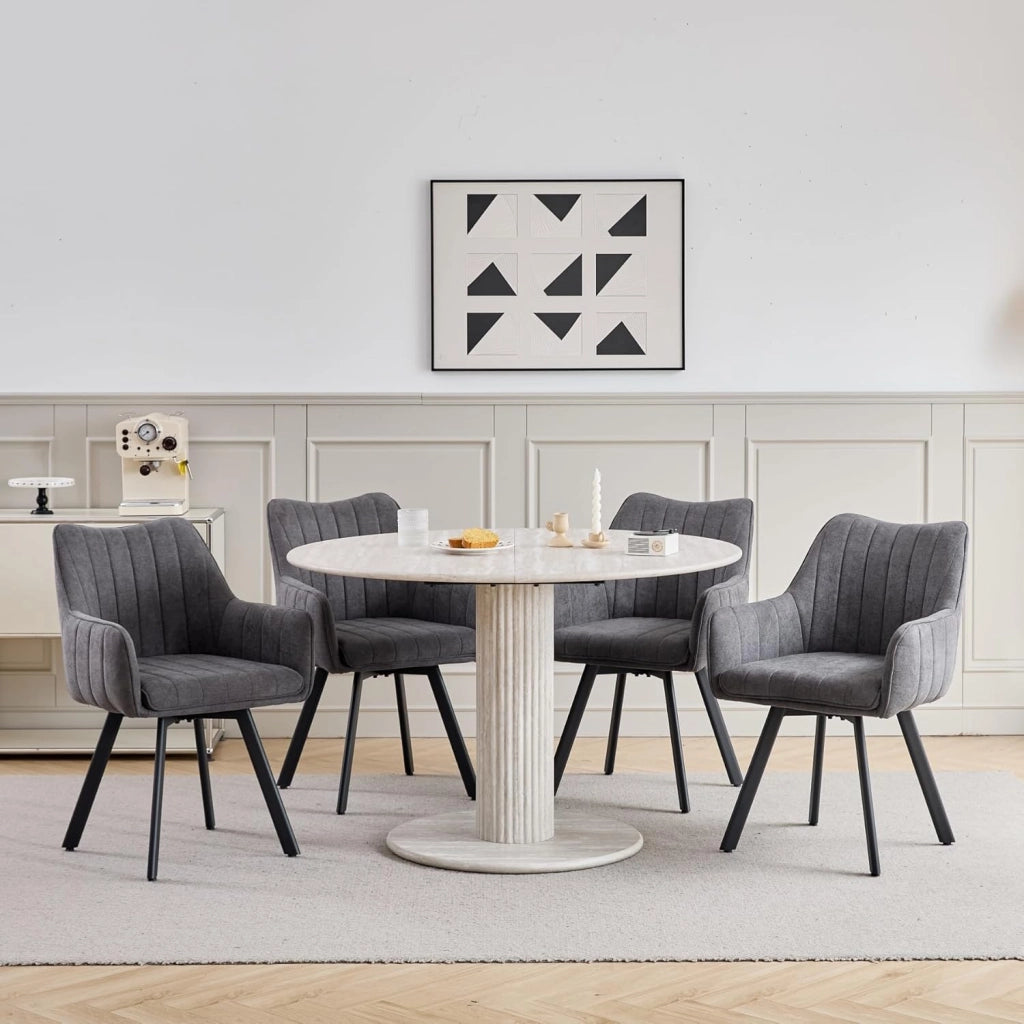 GrandCA HOME Set di 6 Sedie da Pranzo Girevoli, Sedie Imbottite Girevoli a 360°, Poltrone in Lino, Gambe in Metallo, Sedie da Cucina, Adatte per Sale da Pranzo, Cucine e Soggiorni, Grigio Scuro