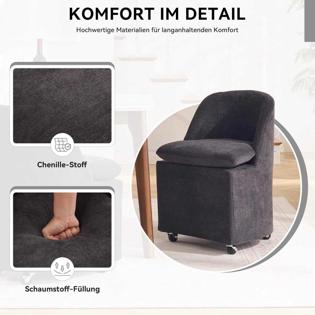 Sedia da Pranzo Set da 2 Girevole a 360° con Rivestimento Sfoderabile in Ciniglia Grigio