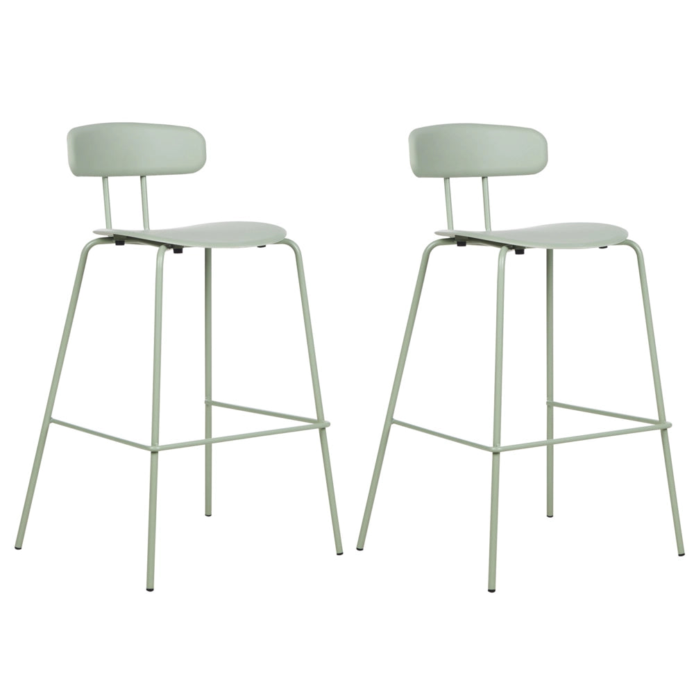 Set di 2 sedie da bar Seduta in plastica verde chiaro Sgabelli da bar altezza banco Gambe in metallo