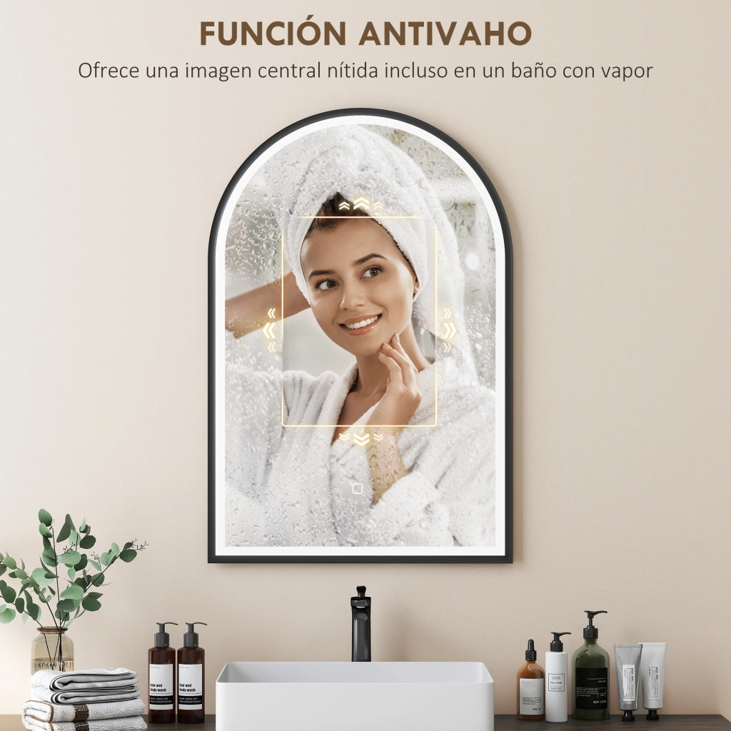 Specchio da Bagno con Luce LED ¨C Xylo ¨C 60x90 cm Nero Archeato Antivaho