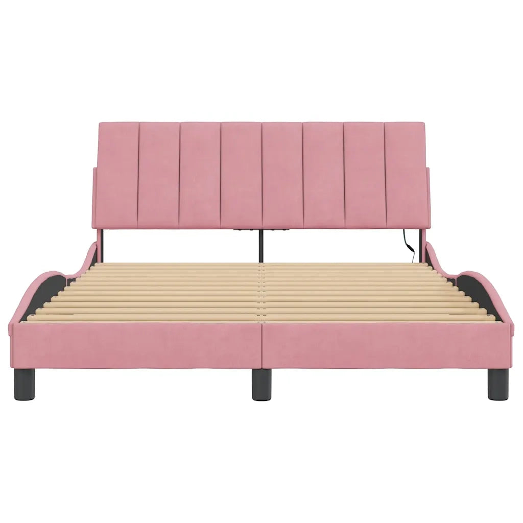 Giroletto con LED senza Materasso-Struttura Letto Hanko Rosa 140x190 cm in Velluto