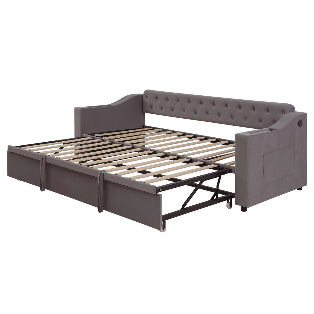 Letto estraibile singolo 90×190 cm con USB e Type-C; vano portaoggetti; rete inclusa; senza materasso; grigio scuro