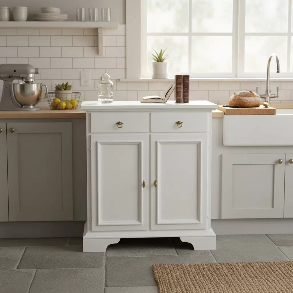 Credenza 2 ante 2 cassetti arte povera legno massello bianco 90x40x94 - Mobili 2G