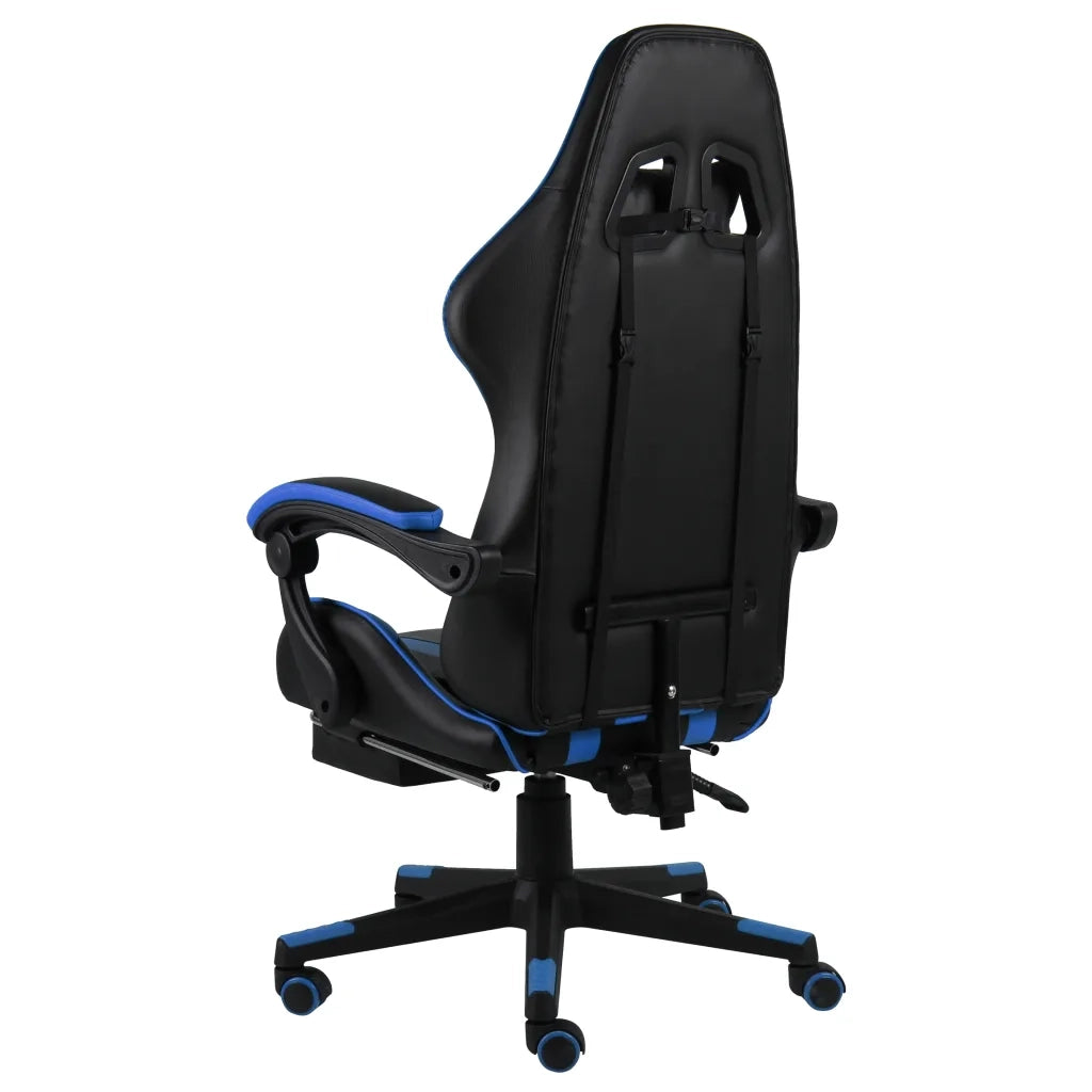 Sedia da Ufficio | Sedia da Gaming con Poggiapiedi Blu e Nera in Similpelle