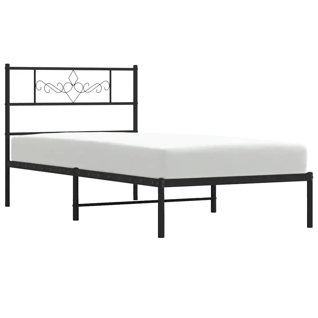 Letto singolo | Letto per adulti | Giroletto con Testiera in Metallo Nero 100x190 cm