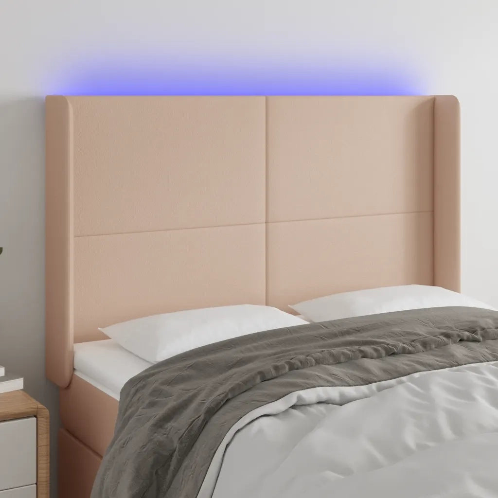 Testiera a LED Cappuccino 147x16x118/128 cm in Similpelle 3123863