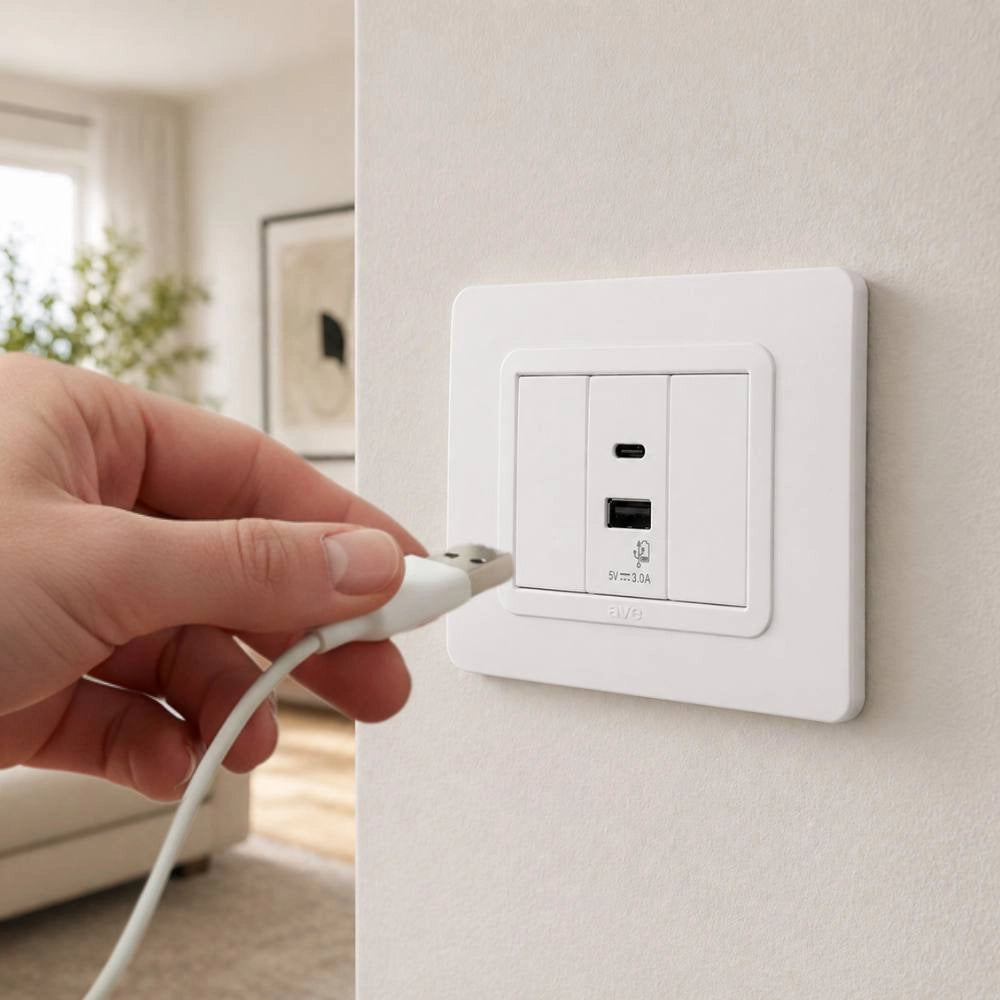 Alimentatore usb ave domus 441082usbac ricarica rapida 3a bianco