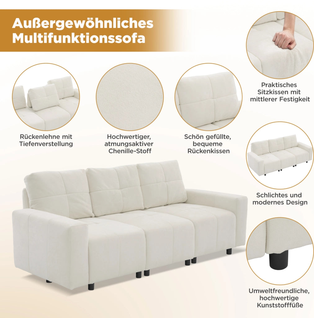 DIVANO 3 posti modulare 3-in-1 213 cm in ciniglia beige bianco