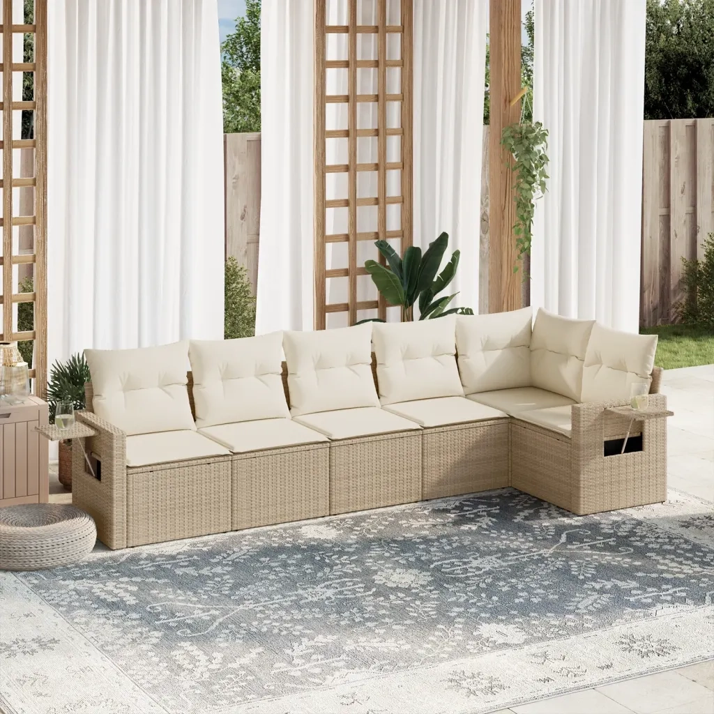 Set Divano da Giardino 6 pz con Cuscini Beige in Polyrattan 3252525