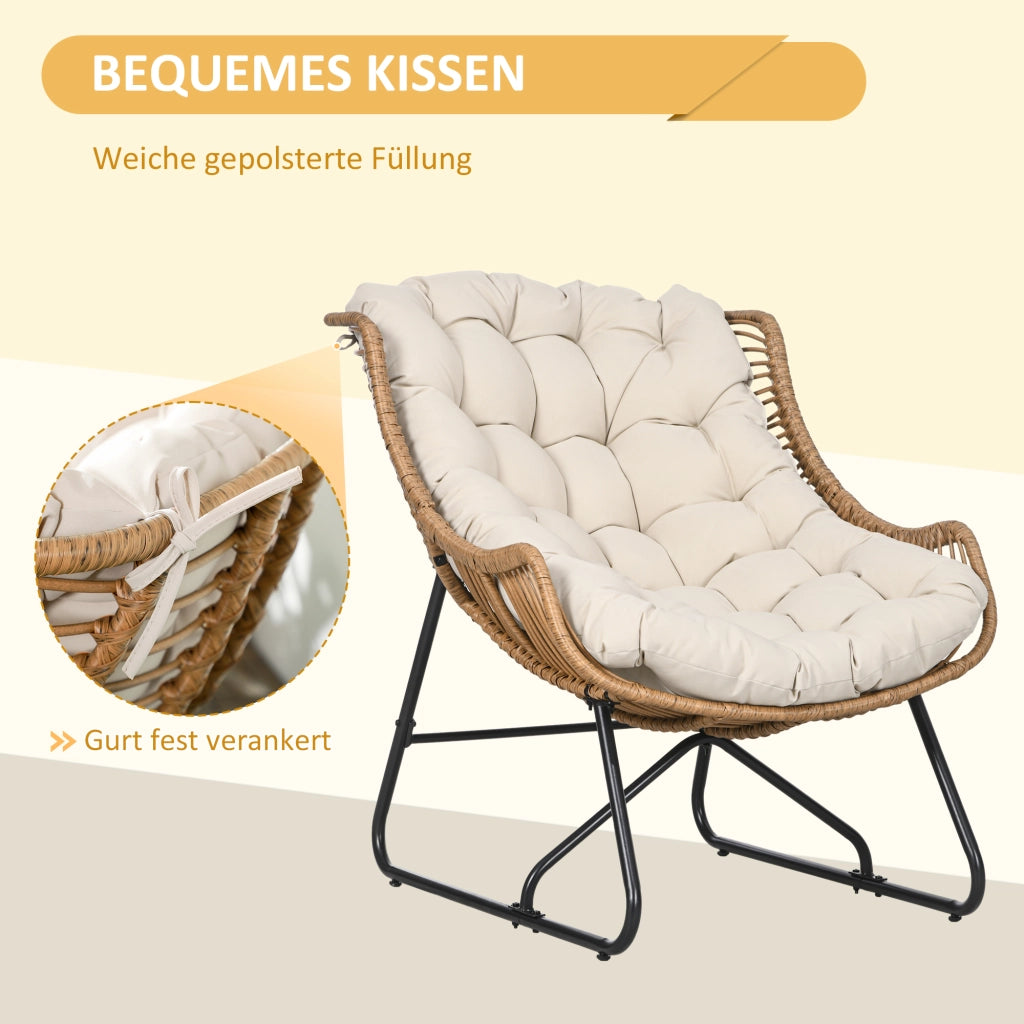 Poltrona da Giardino in Polyrattan ¨C zephmum ¨C 75x101x90 cm, Naturale/Khaki/Nero