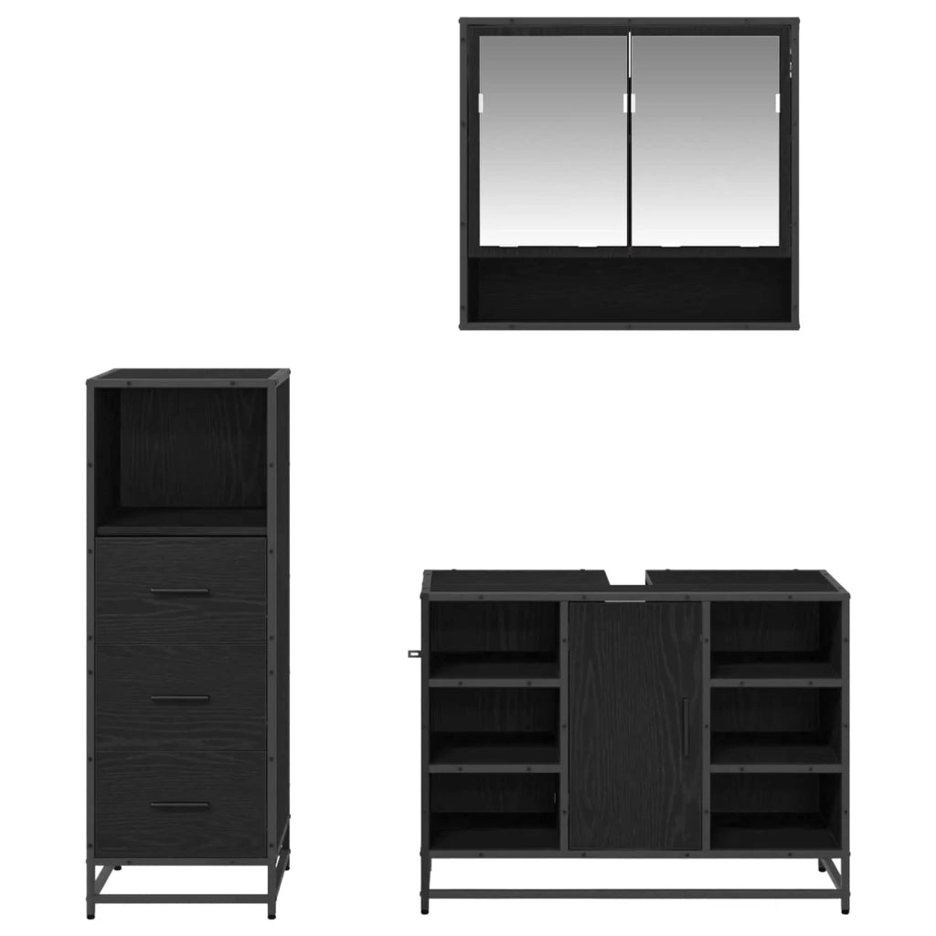 Set di mobili per il bagno 3 pcs Rovere Nero Legno multistrato 3402565