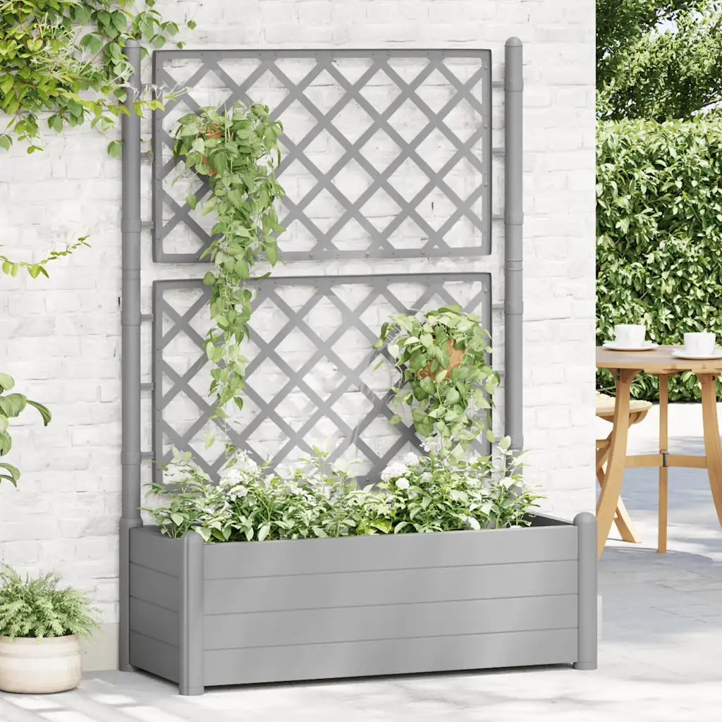 Fioriera da Giardino e Graticcio-Vaso da Esterno-Vaso con Griglia 100x43x142 cm PP Grigio Pietra
