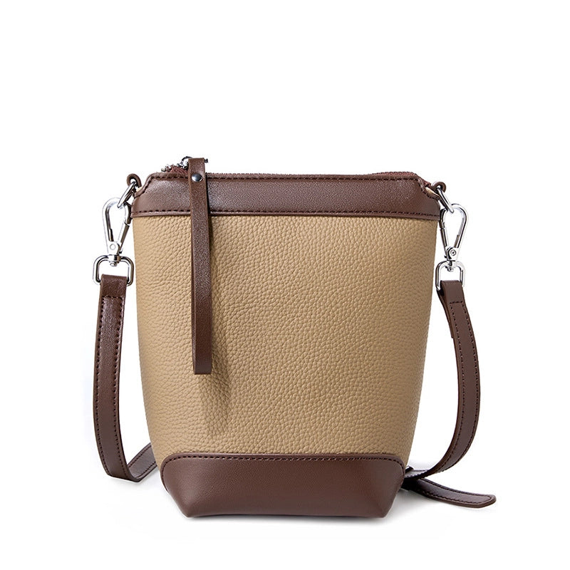 Borsa a mano da donna in vera pelle, modello a tracolla, colore grigio.