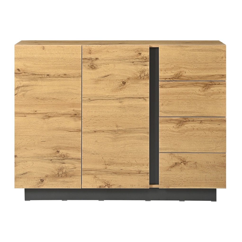 Credenza 120 cm con 2 ante e 4 cassetti nero e naturale