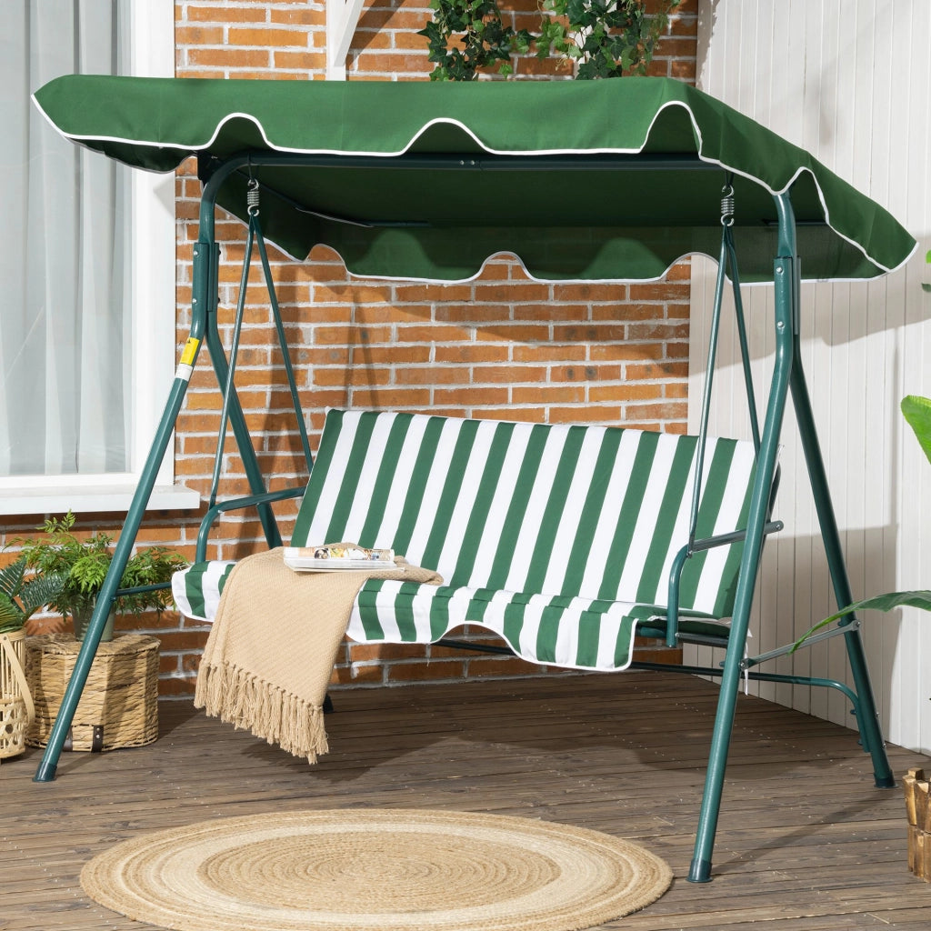 Dondolo da Giardino 3 Posti in Acciaio e Teslin con Tetto ¨C zephmum ¨C 172x110x153 cm, Bianco e Verde