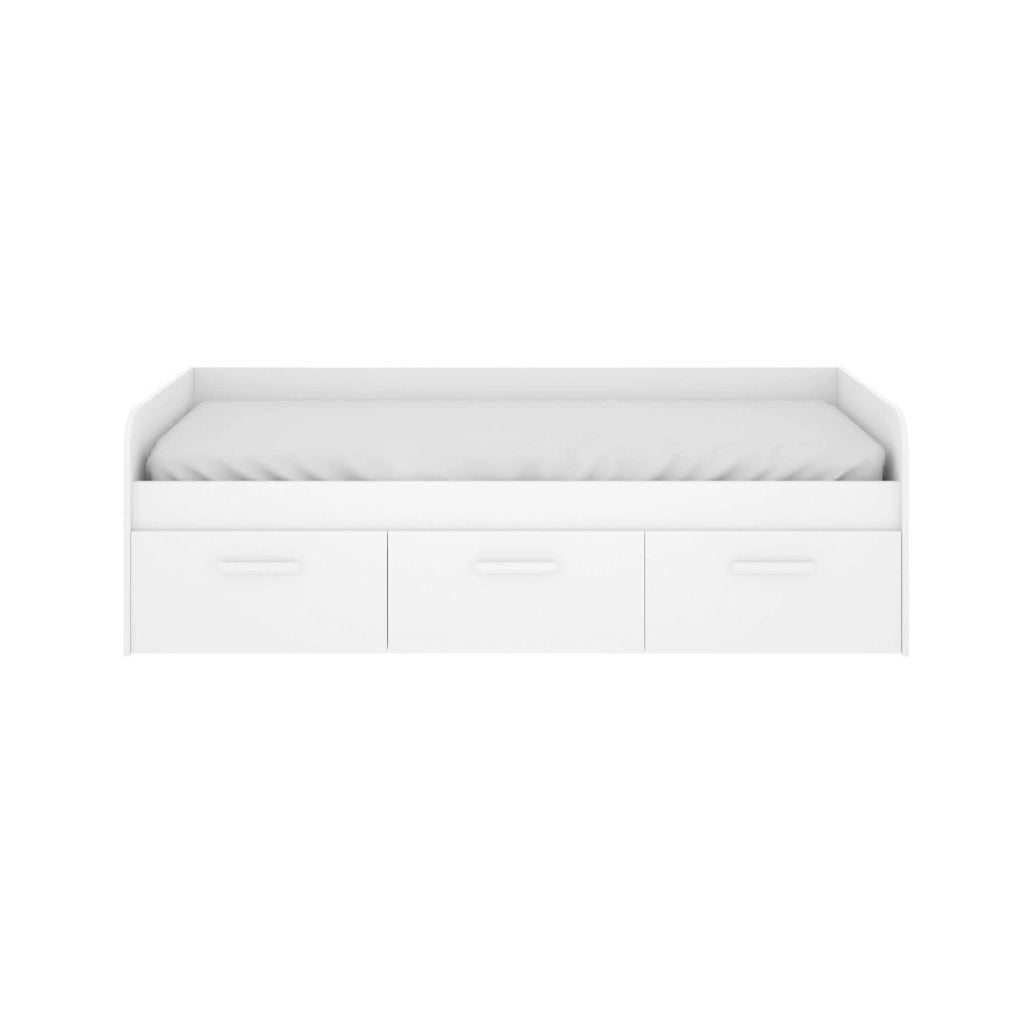 Letto per bambini Aco, Lettino contenitore per cameretta, Struttura per letto singolo con 3 cassettoni, 194x97h60 cm, Bianco