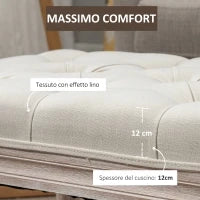 Panca Fondo Letto Imbottita con Rivestimento Effetto Lino e Gambe in Legno, 80x40x41cm, Beige