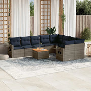 Set Divani da Giardino 10 pz con Cuscini Grigio in Polyrattan 3224724