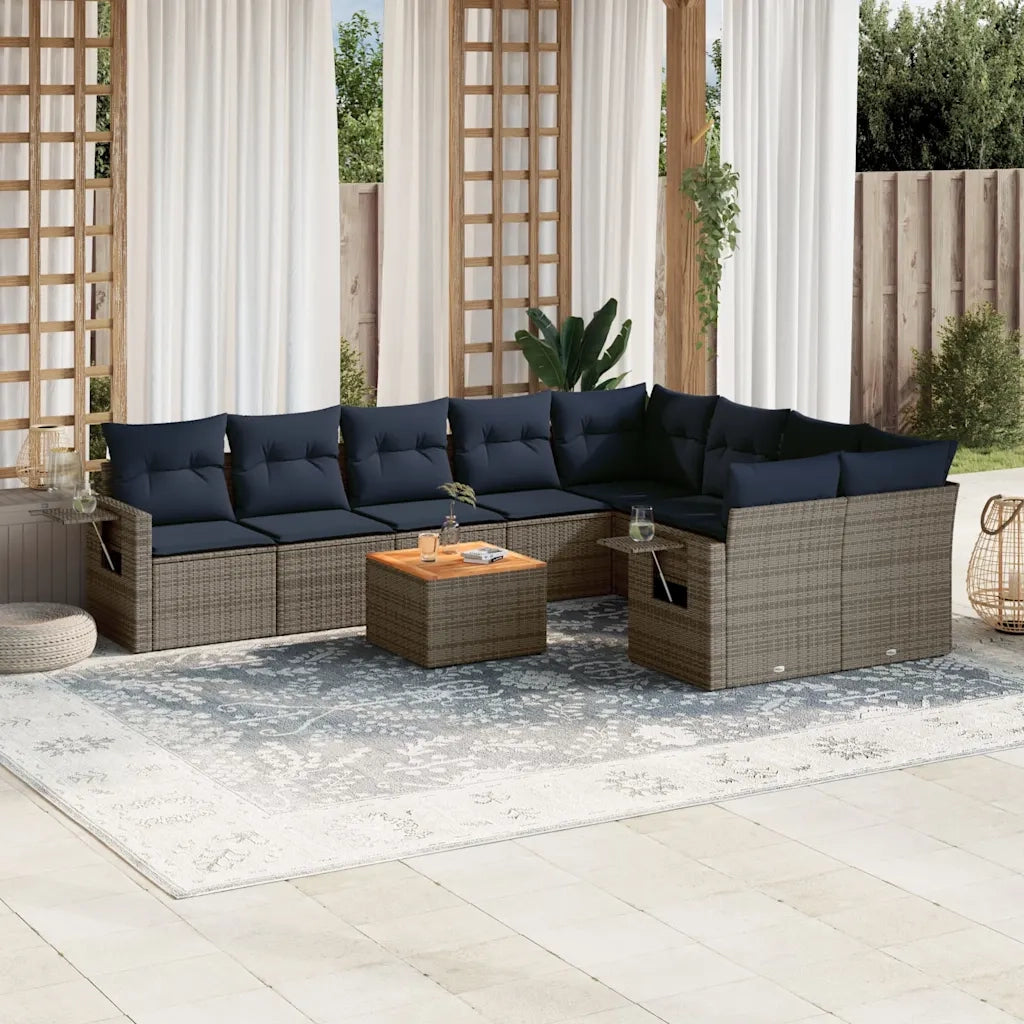 Set Divani da Giardino 10 pz con Cuscini Grigio in Polyrattan 3224724