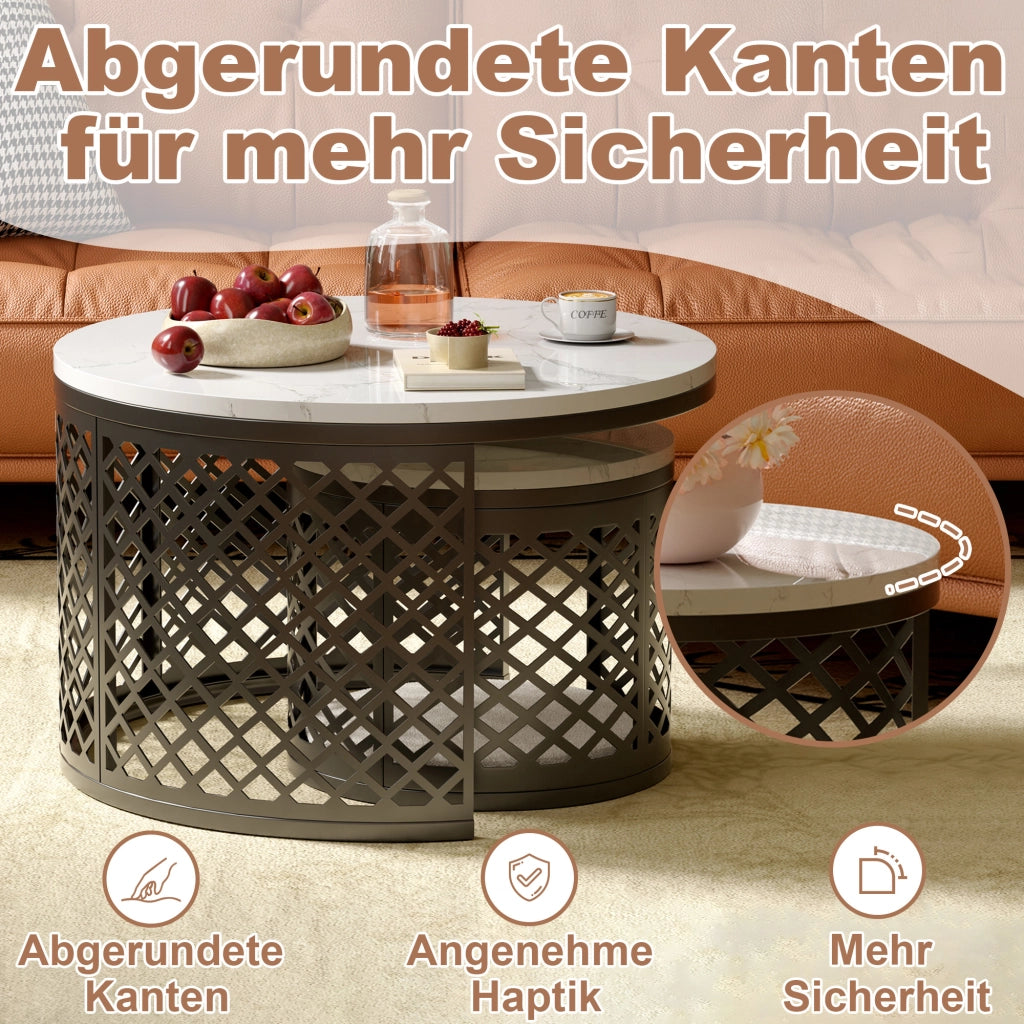 TAVOLINI DA CAFFÈ Set 2 Pezzi Rotondi 70x70x45 cm Bianco in MDF e Metallo