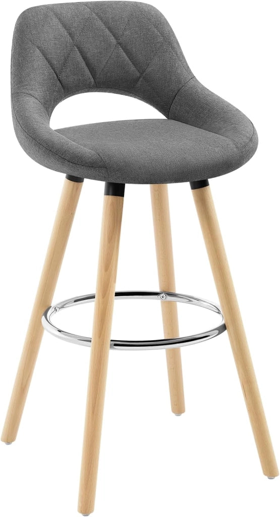 Sgabelli da Cucina Set di 4, Sgabello da Bar per Colazione, Sgabelli Alti con Poggiapiedi e Schienale, Sedile in Lino+Gambe in Legno, Grigio Scuro, BH111dgr-4