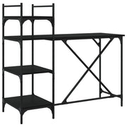 Scrivania | Tavolo da Ufficio per Computer con Scaffali Nera 120x47x109 cm