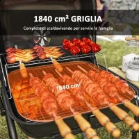 Barbecue a Carbone con 3 Ripiani e Ruote, Coperchio con Presa d'Aria Regolabile, Rosso