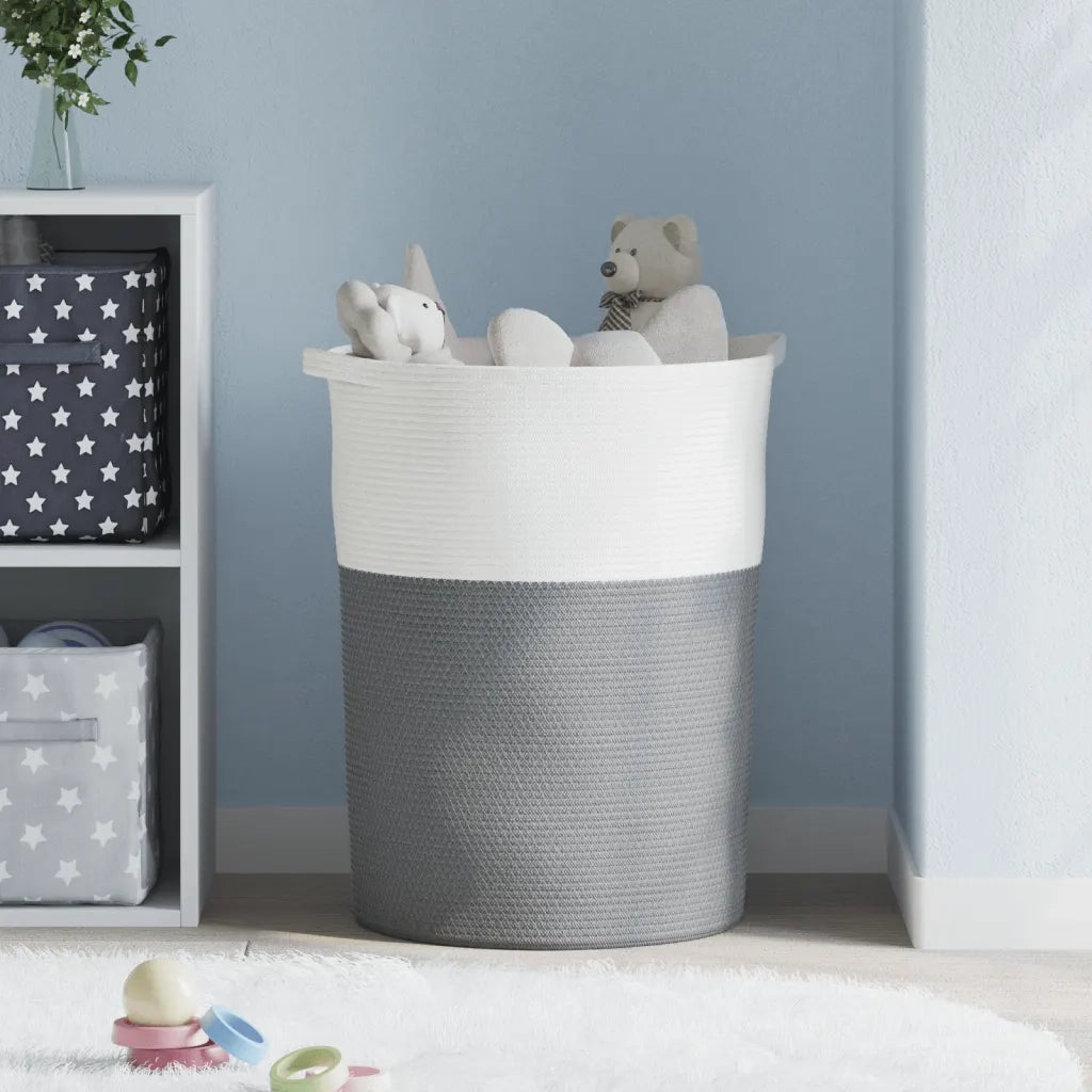 Cestino Portaoggetti Grigio e Bianco ?49x65 cm in Cotone CFW9150962