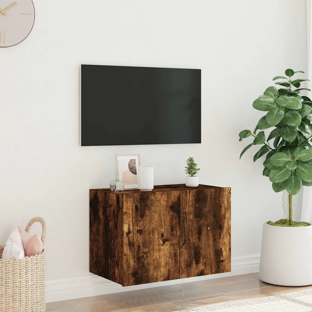 Mobile TV a Parete con Luci LED-Mobile TV a Muro Rovere Fumo 60x35x41 cm
