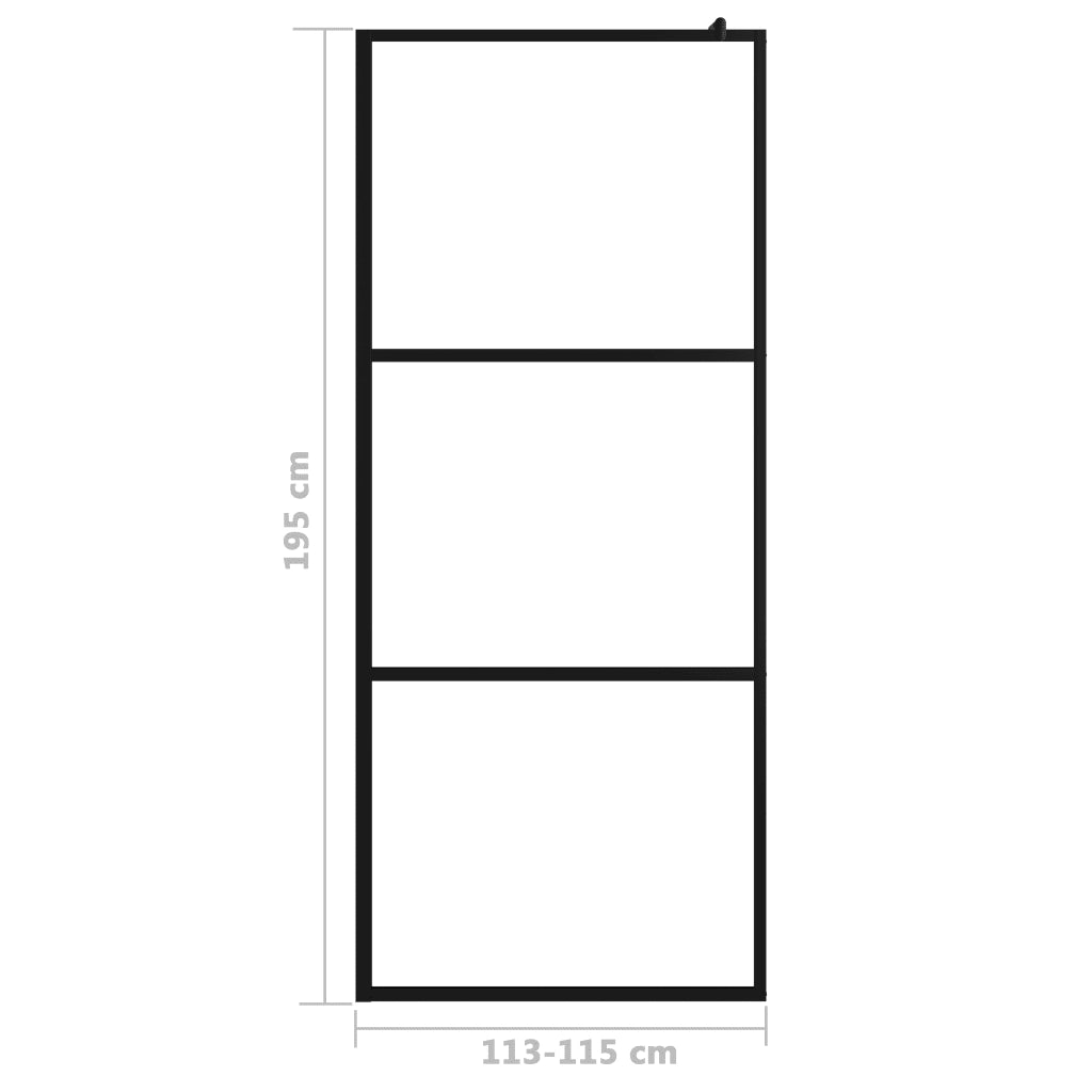 Parete Doccia Walk-in in Vetro Trasparente ESG Nera 115x195 cm 149151