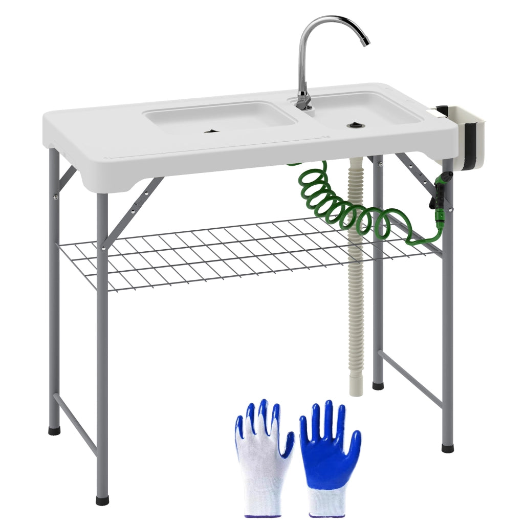 Tavolo Pieghevole per Esterno con Lavello e Rubinetto ¨C Zephmum ¨C Bianco 120x60x80 cm