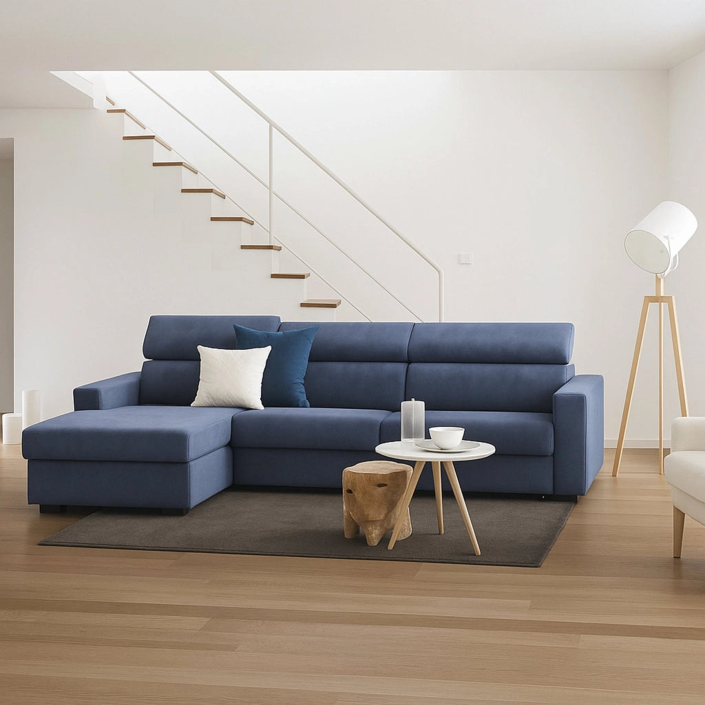 Alibabah, Divano Letto con Penisola Sfoderabile Made in Italy, 280x95 cm blu