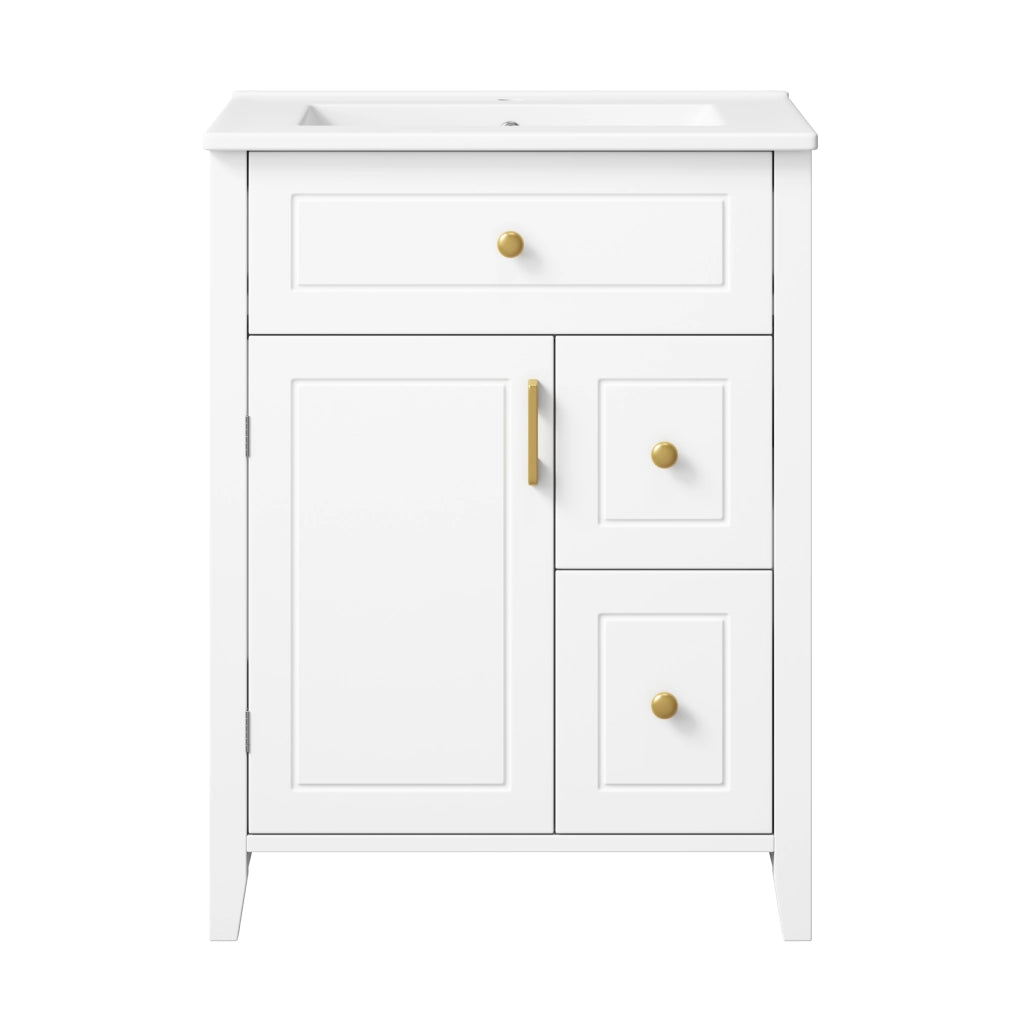 Mobile sottolavabo con 1 anta; 2 cassetti e lavabo in ceramica - per bagno - 61×47×87 cm - bianco