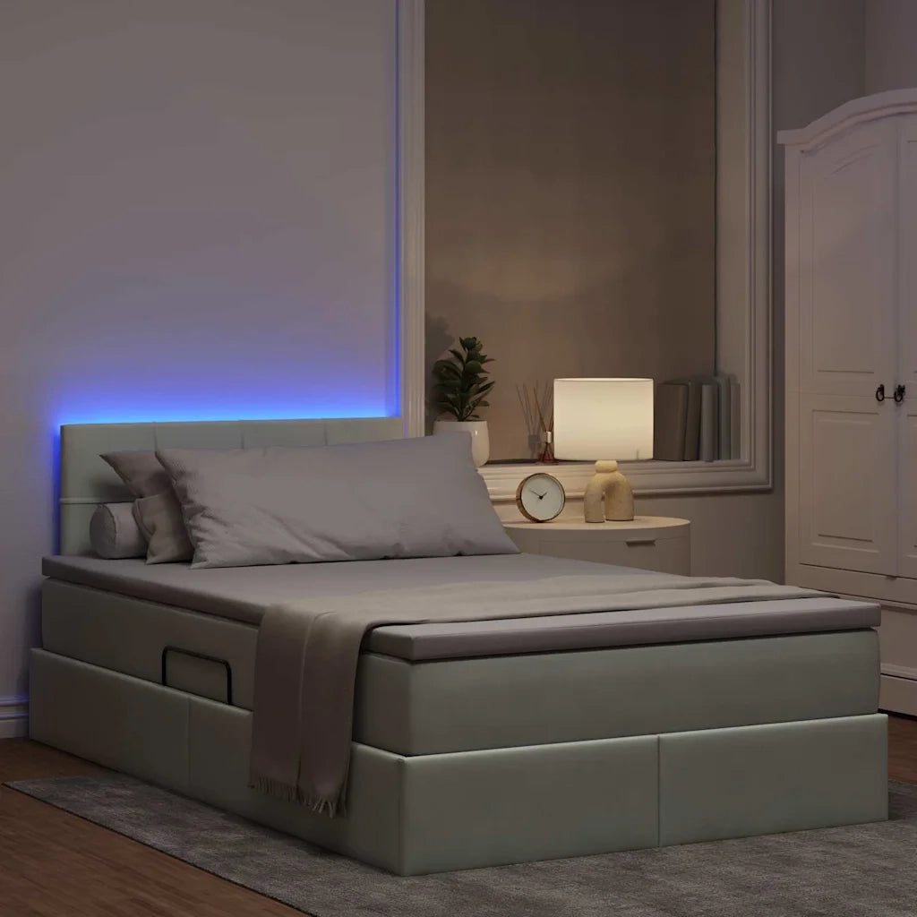 Letto con contenitore LED e materasso Grigio Chiaro