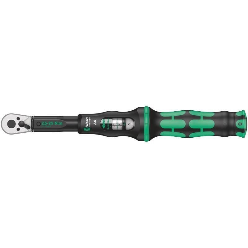Wera 5075605001 Click-Torque A 6 Chiave dinamometrica 1-4 pollice 2,5-25 Nm con cricchetto reversibile impugnatura ergonomica bi-componente precisione ±4% conforme DIN EN ISO 6789-1:2017-07 colore Nero