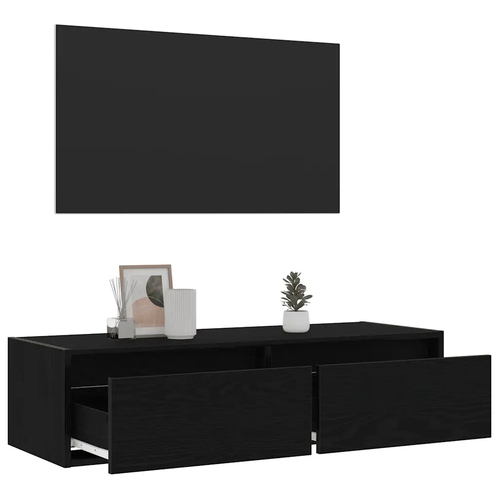 Mobile Porta TV con Luci LED Rovere Nero 100X35,5x25 cm 860239