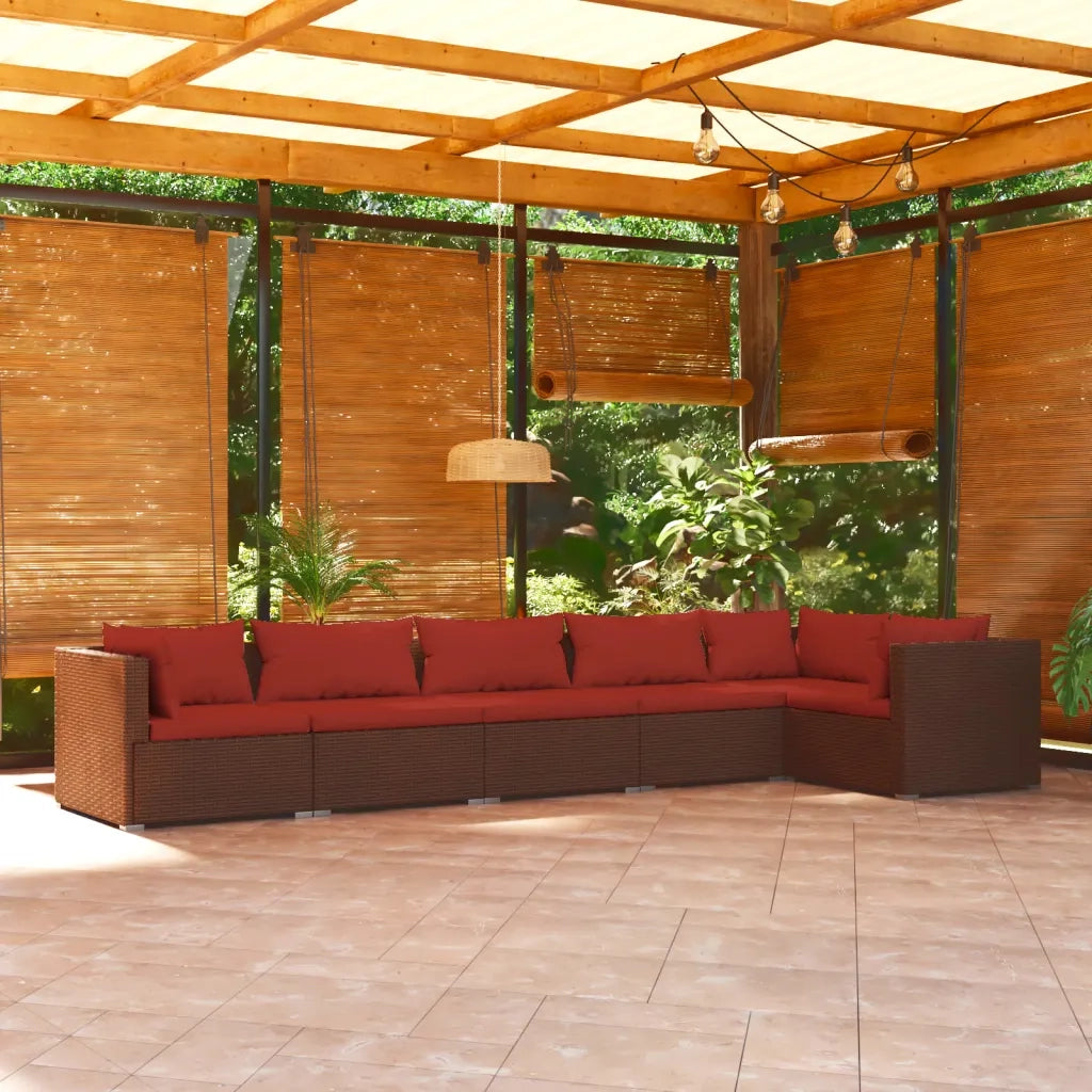 Set Divani da Giardino 6 pz con Cuscini in Polyrattan Marrone cod mxl 38917