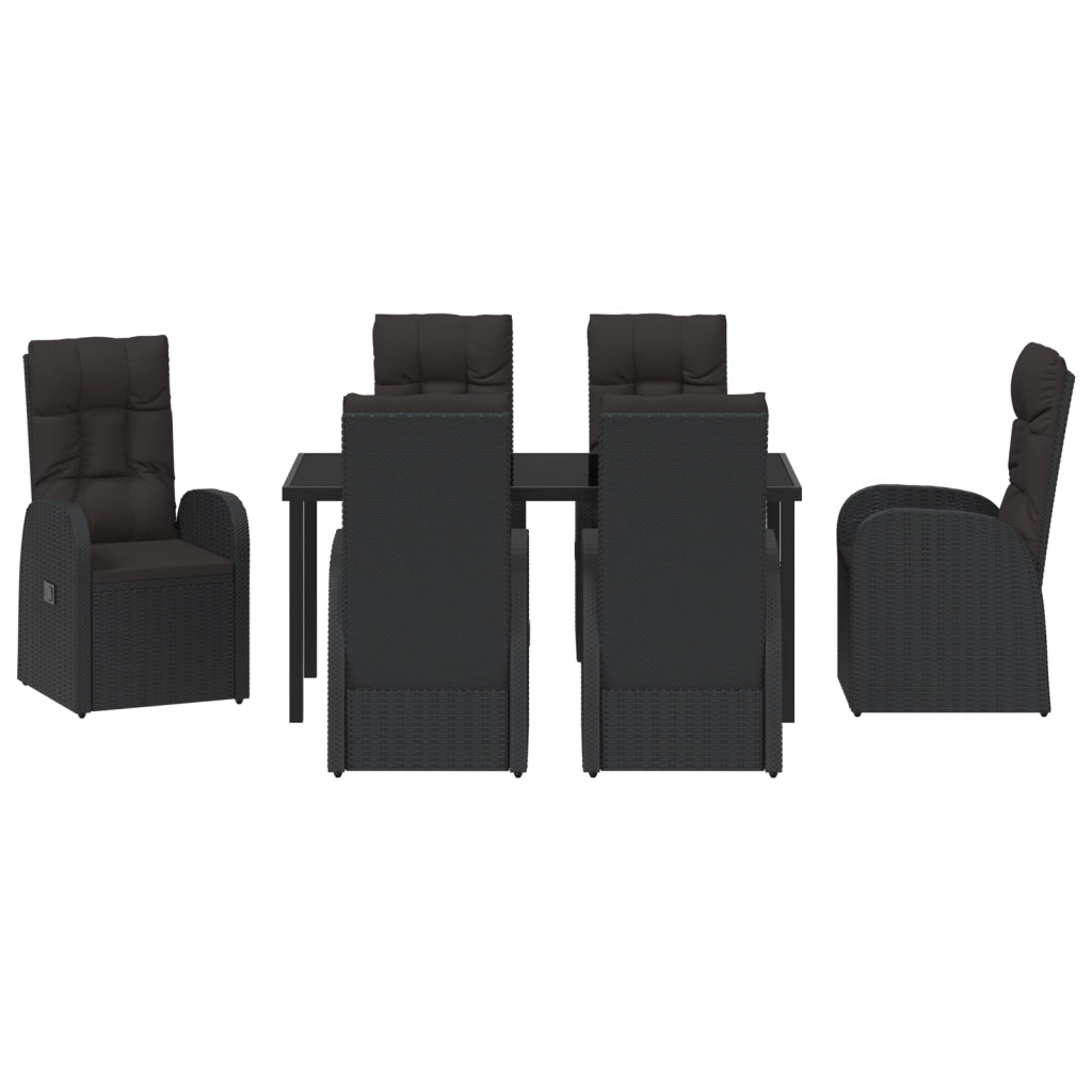 Set da Pranzo da Giardino 7 Pezzi con Cuscini - Rattan Plastico Nero