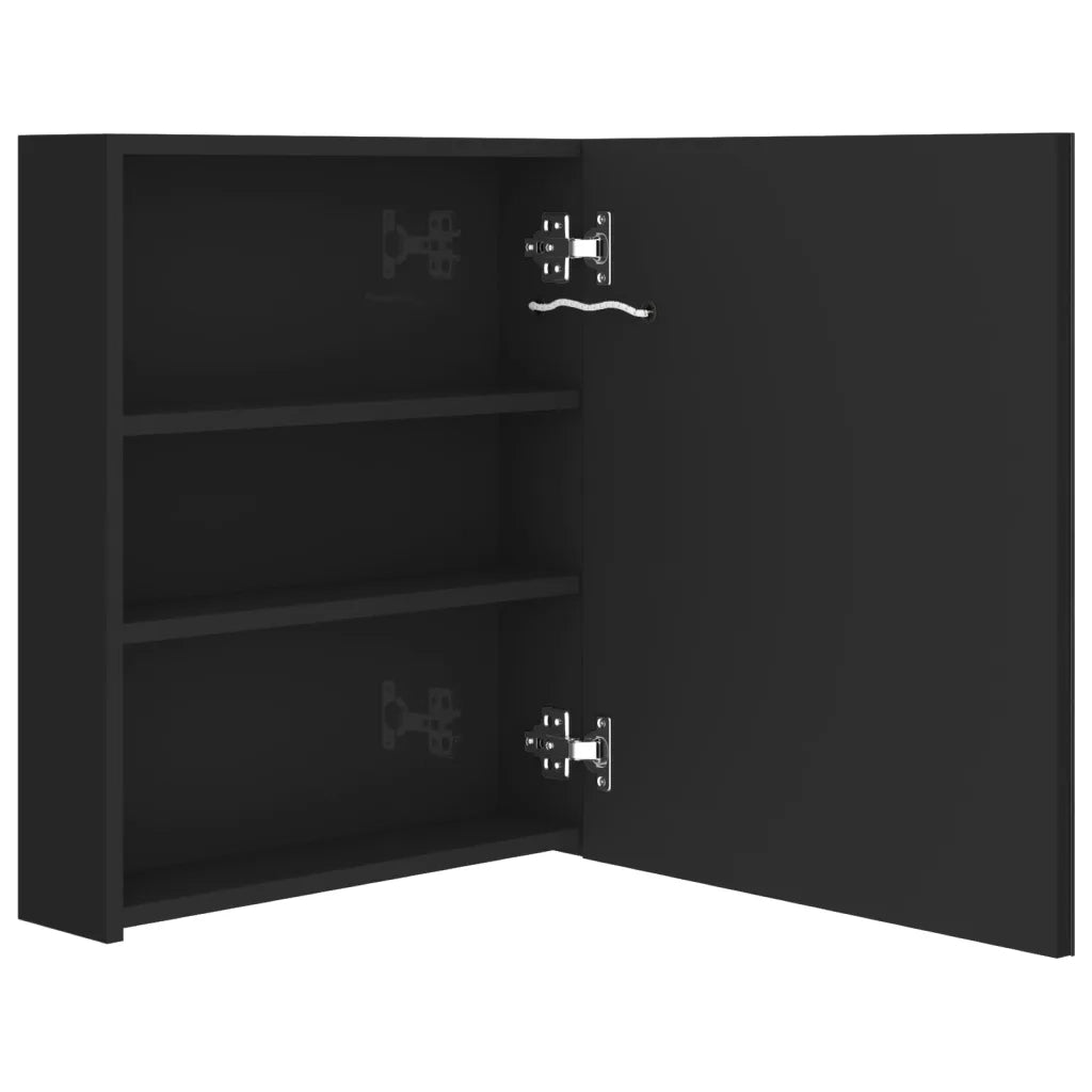Armadietto Bagno con Specchio e LED Nero Lucido 50x14x60 cm cod mxl 70204