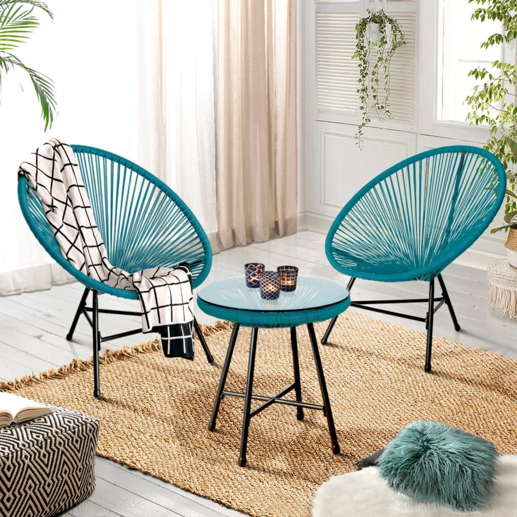 Mobili da Giardino Izmir - Tavolo e 2 poltrone - Uovo di Corda Blu Anatra