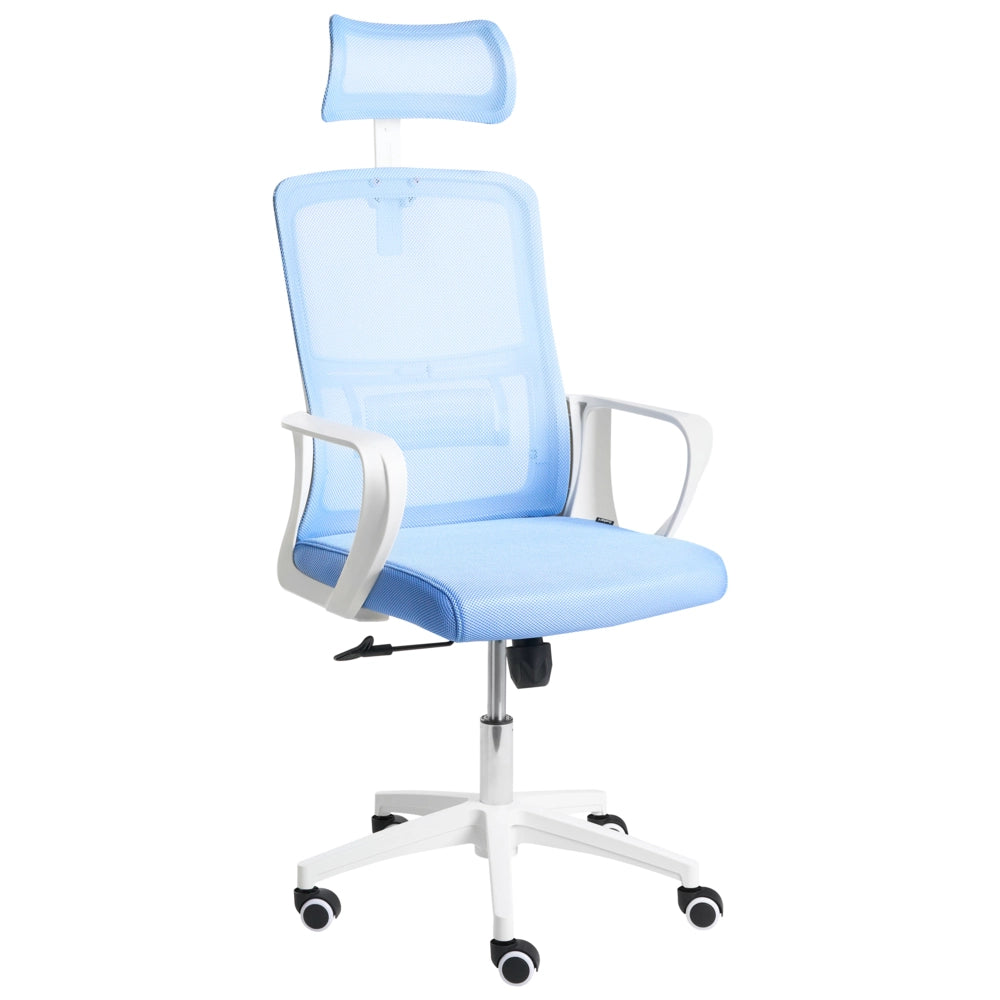 Sedia da ufficio con base girevole e poggiatesta regolabile in altezza con rete Home Office Blu stile moderno