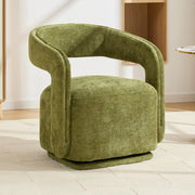 Poltrona girevole 360° in chenille con schienale ergonomico e base robusta verde per soggiorno e lettura moderna