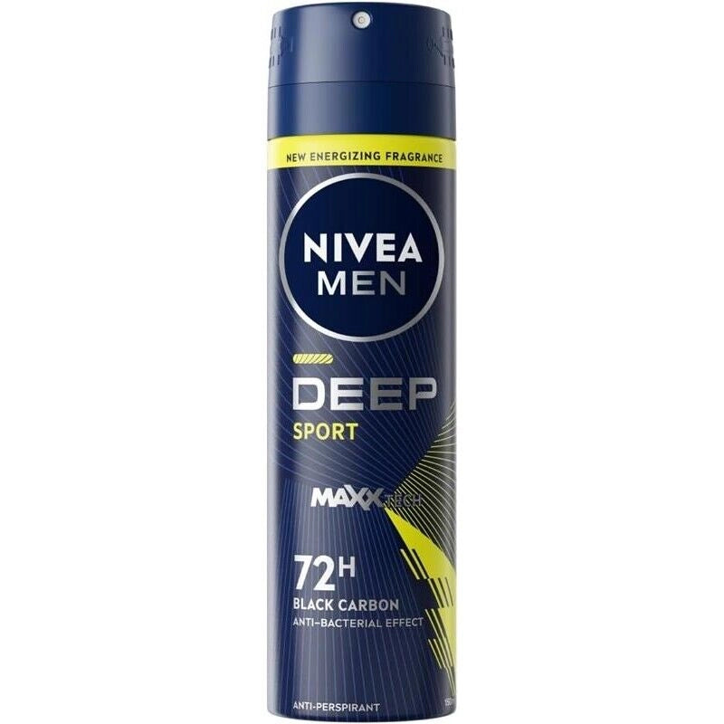 NIVEA MEN DEEP SPORT SPRAY DEODORANTE 150 ML UOMO ARRICCHITO CON CARBONE ATTIVO PER 72H DI PROTEZIONE