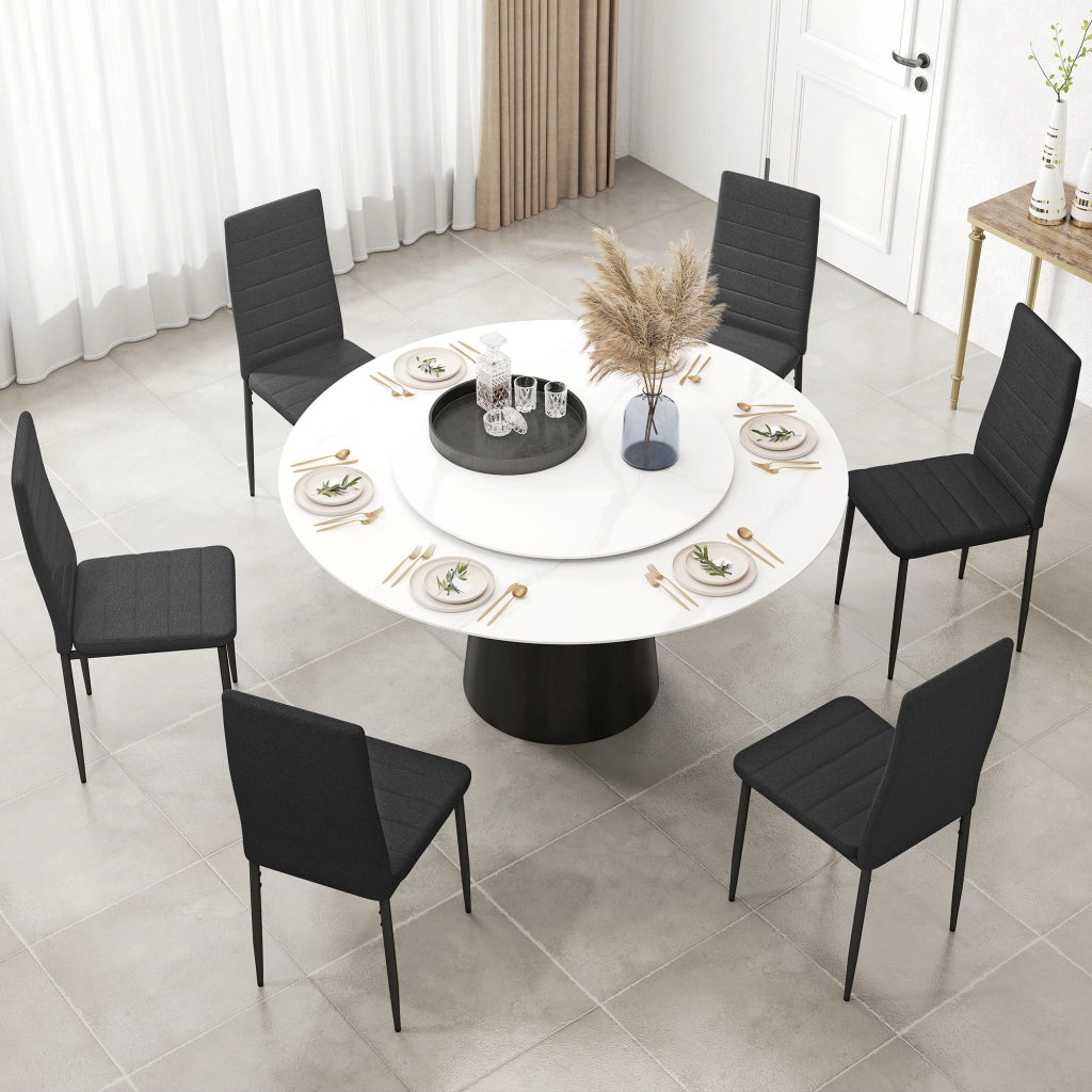 Set 6 Sedie da Pranzo Moderne ¨C Xylo ¨C Tessuto Lino Sintetico Nero, Schienale Alto, Gambe Metallo 41x50x97cm