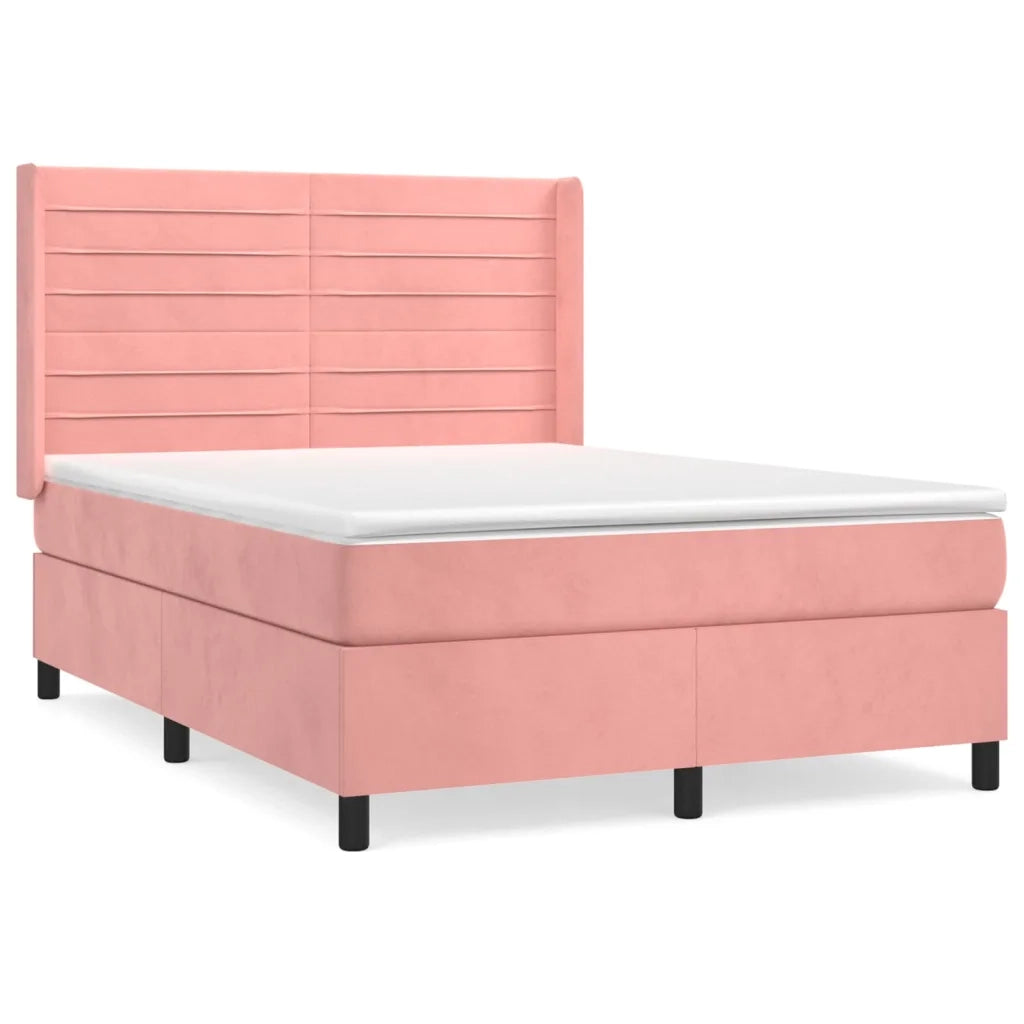 Giroletto a Molle con Materasso Rosa 140x190 cm in Velluto 3132740