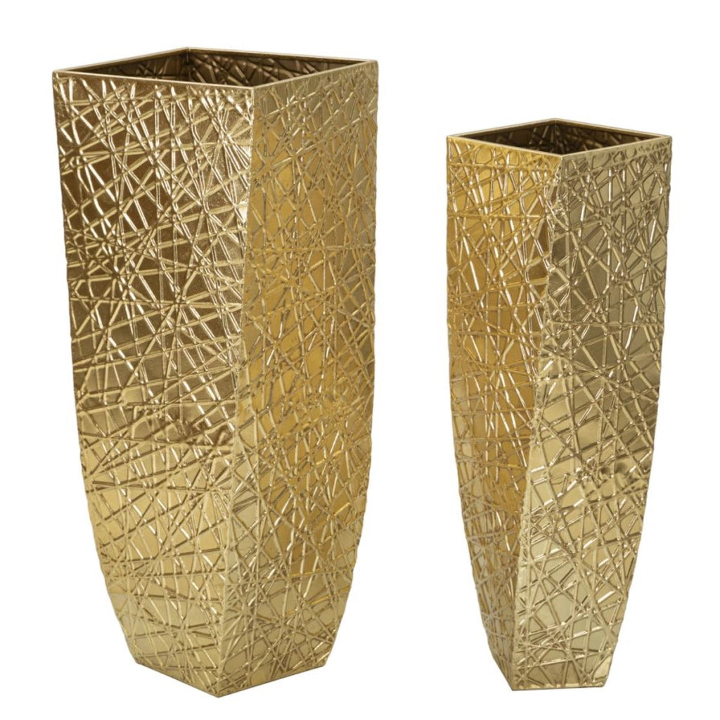 Set di 2 Vasi Decorativi VKH389, Oro, Metallo, 34x34x90 cm